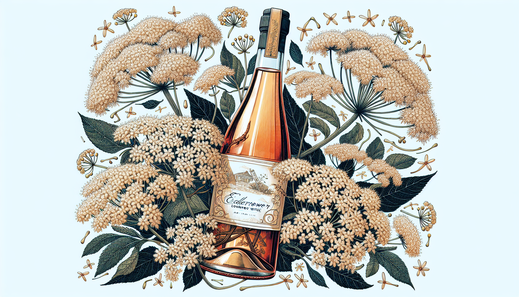 Elderflower and wine illustration