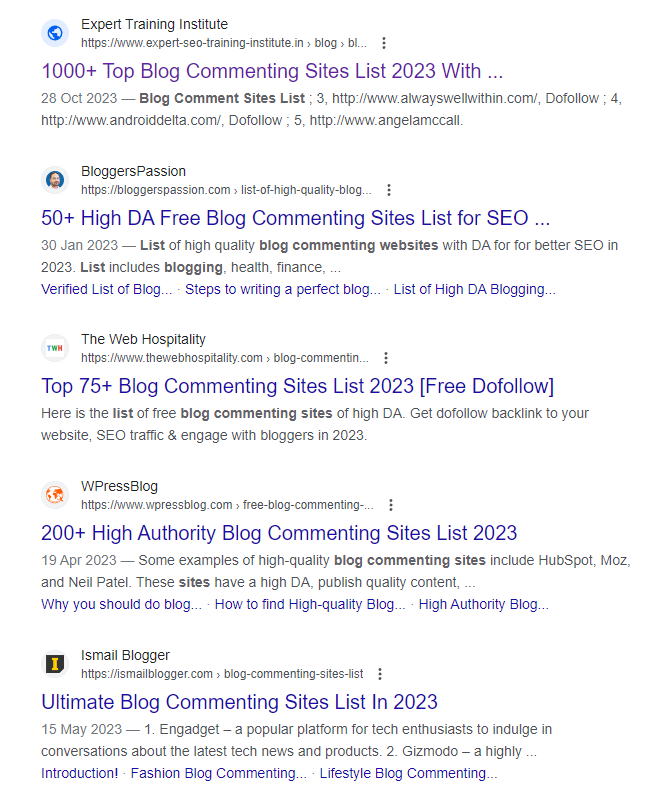 Using Google to find a list of blog commenting sites 
