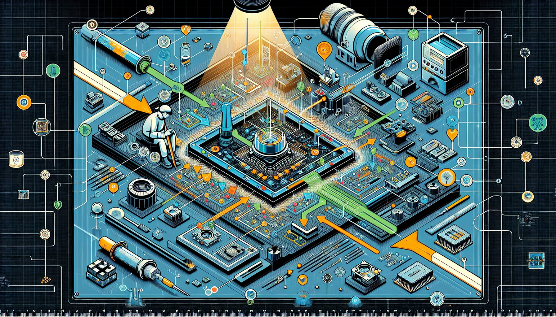 A diagram showing the steps involved in the SMT assembly process.