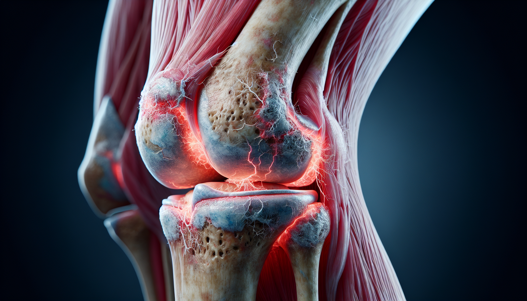 Illustration of knee joint with arthritis
