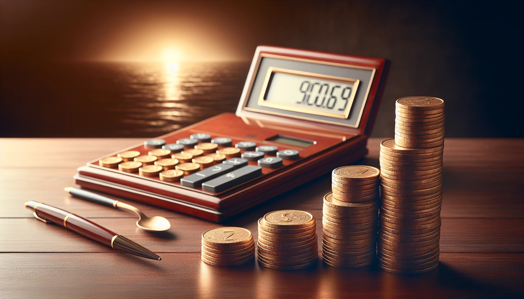 Retirement planning concept with coins and a calculator