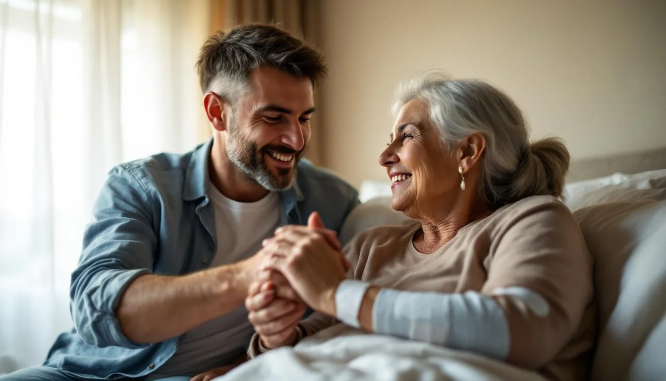 A family member providing emotional support to a loved one with a chronic wound.