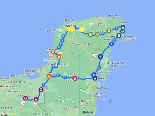 The Mayan Train route map