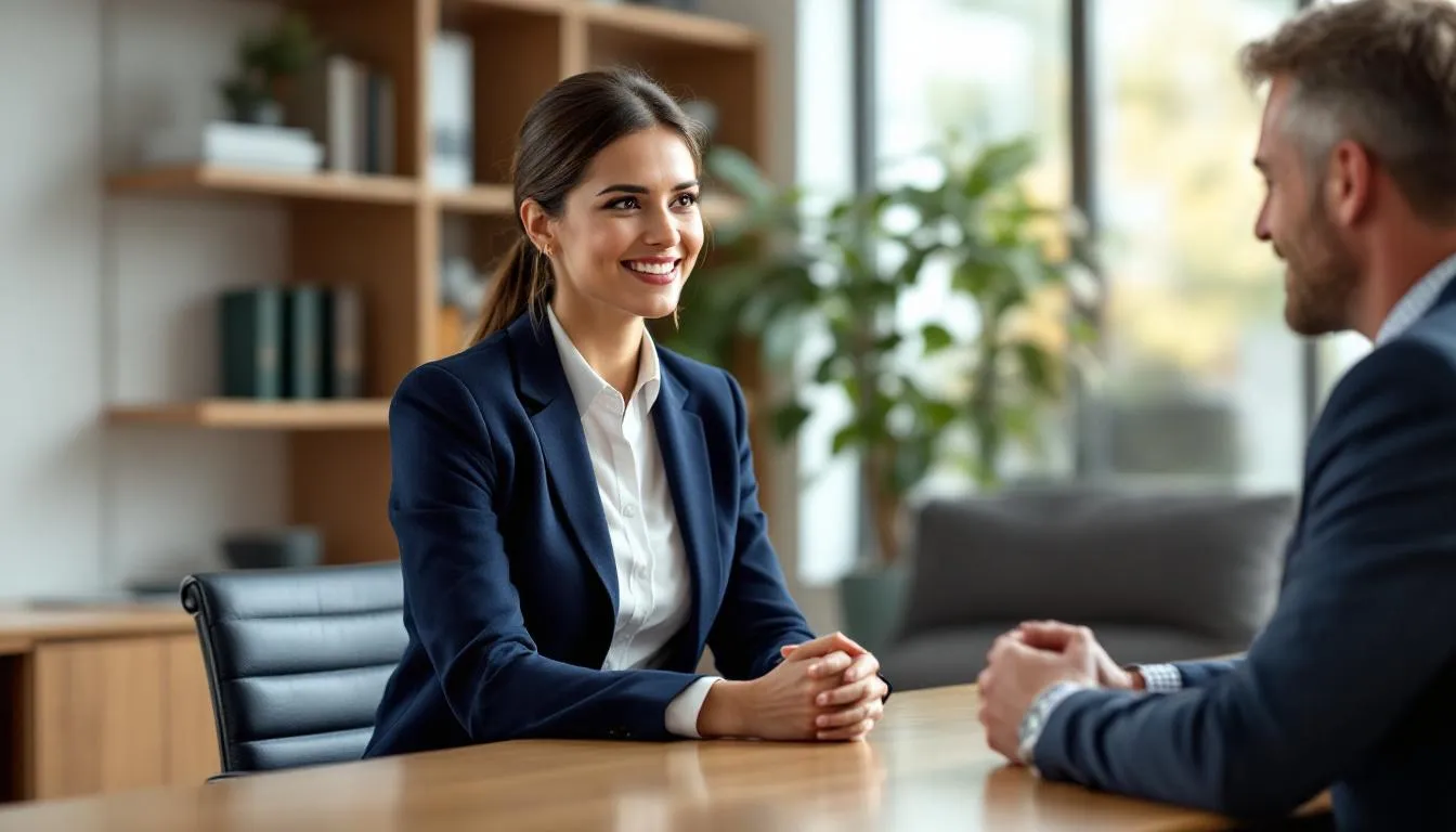 A small business owner is seated at a table with a business loan broker, discussing terms for small business funding. The meeting highlights the importance of financing options for growth and success in the merchant marketplace.