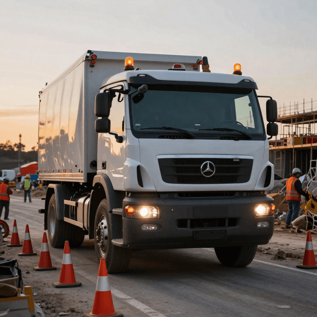 heavy-duty truck installed with warning lights