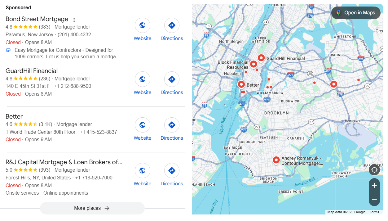 Local SEO for mortgage companies example. 