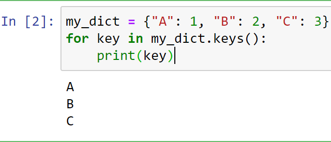 Iterating through the keys with .keys() method
