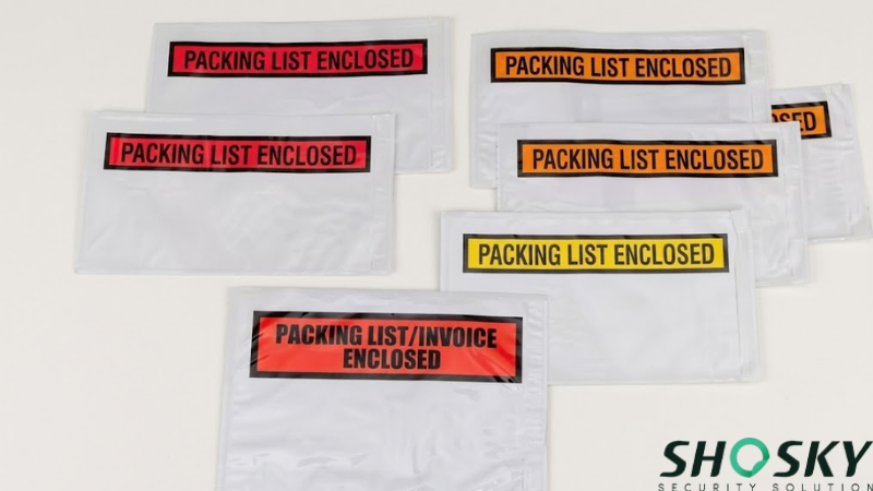packing list envelopes with different visual coding