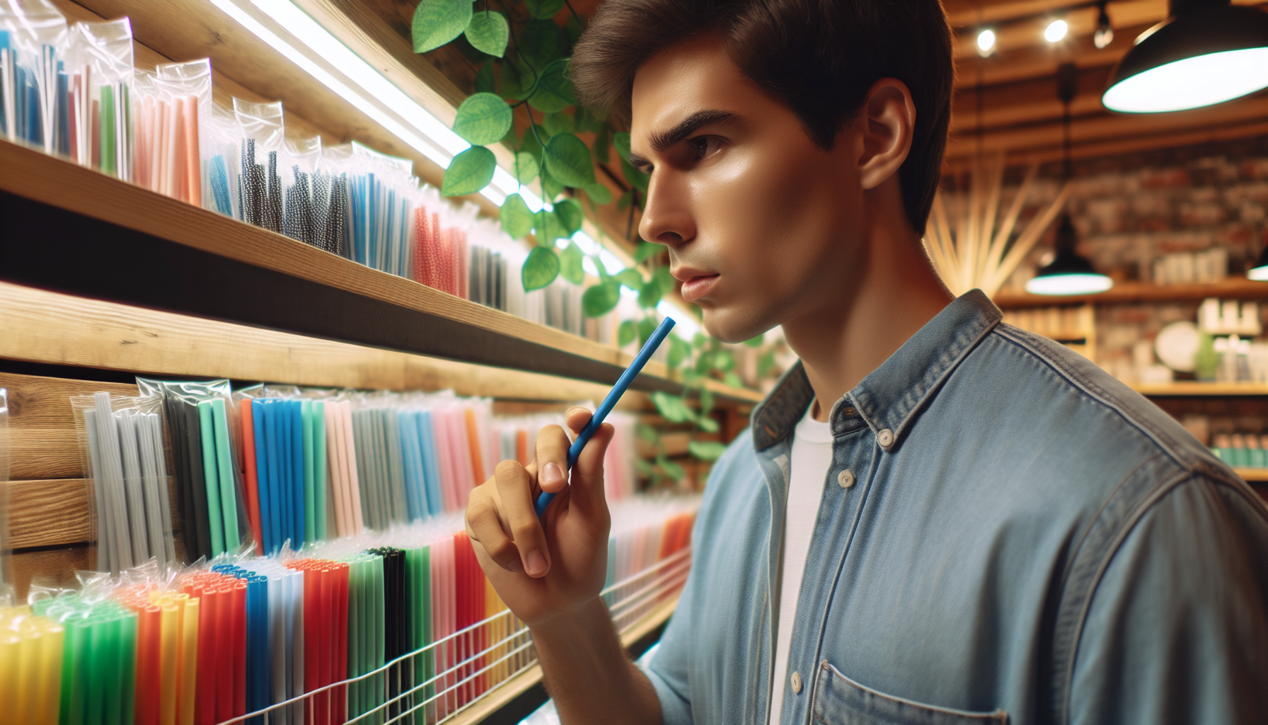 Person selecting a reusable straw
