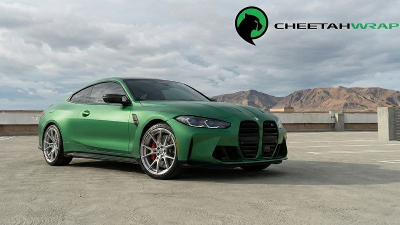 A car wrapped in green vinyl wrap by Cheetah Wrap