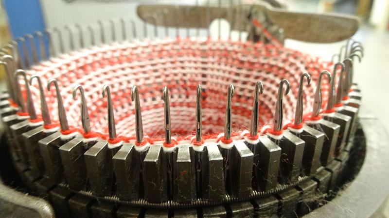 Close-up of a Circular weft knitting machine