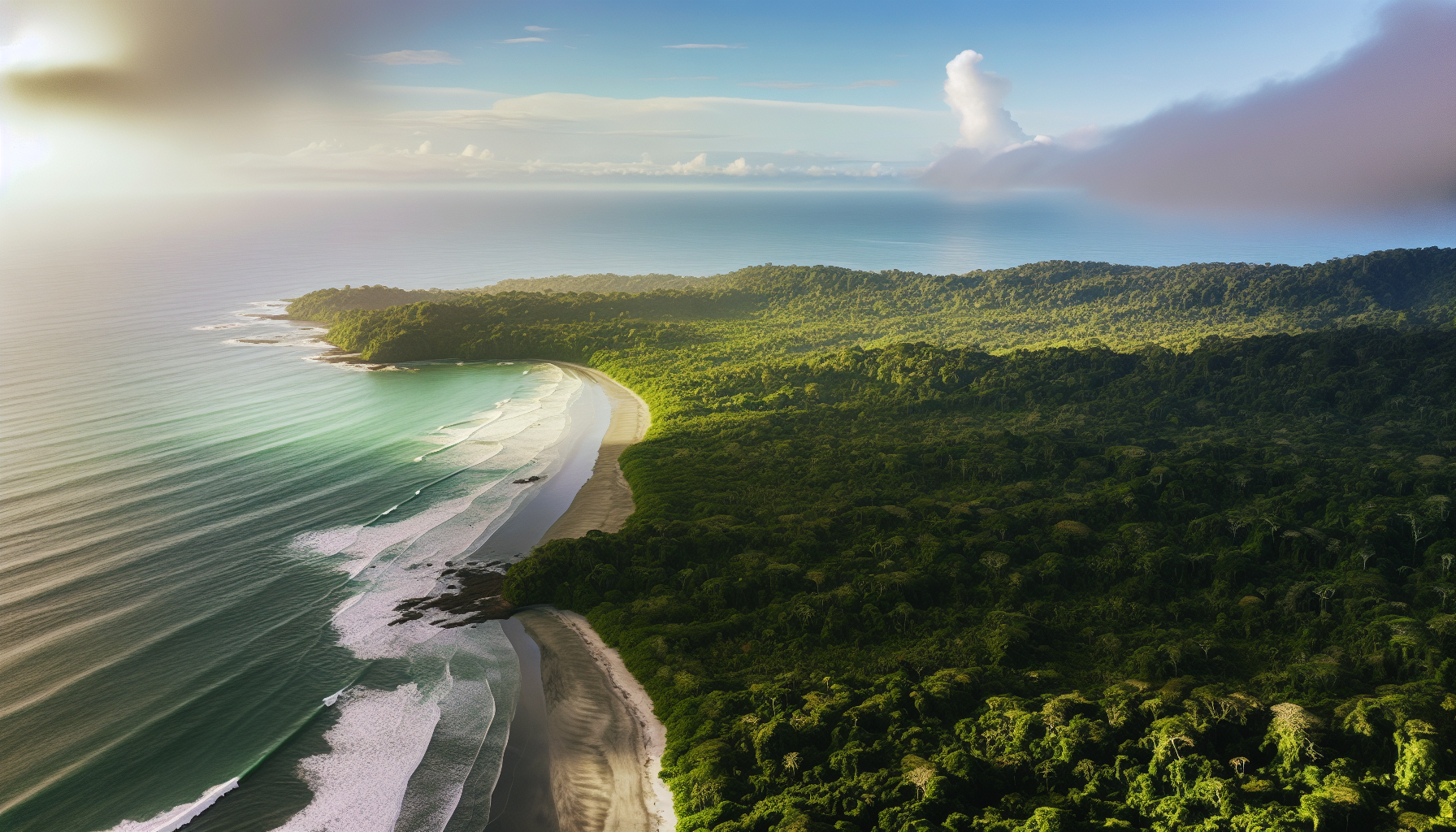 Aerial view of Osa Peninsula coastline with remote beaches and lush rainforest