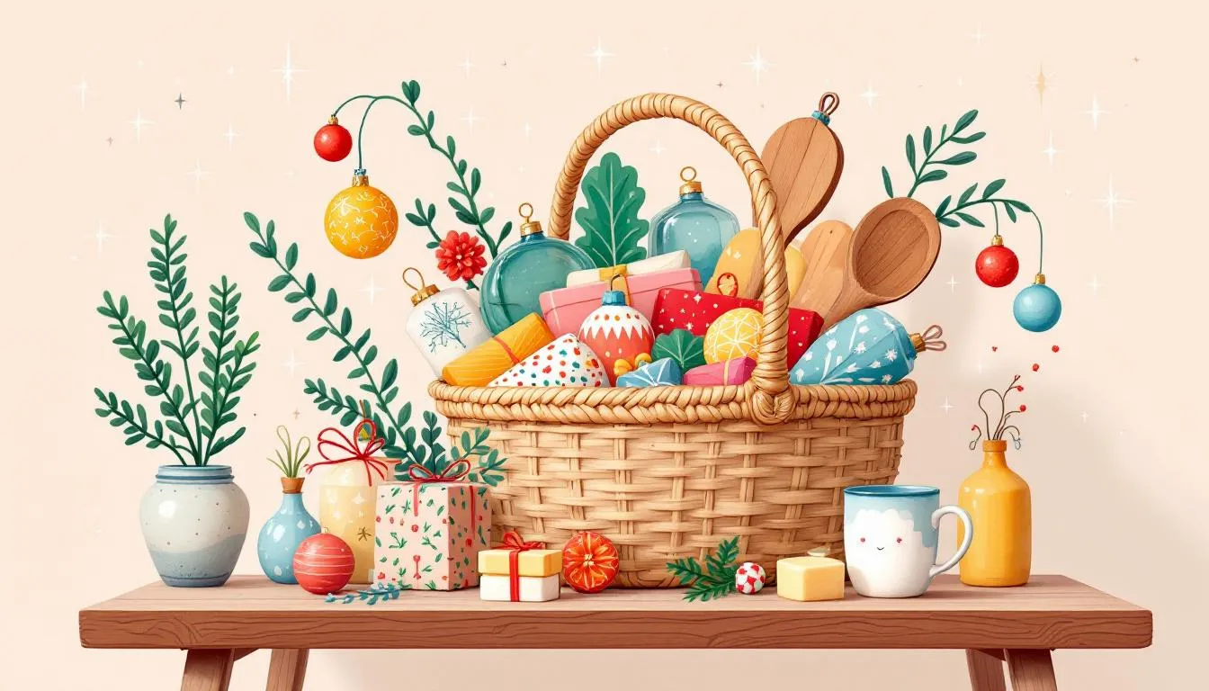 A handmade artisanal goods basket filled with unique, creative items.