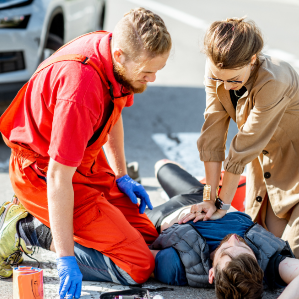 An image of a person getting medical help after an 18 wheeler accident in Duluth. 