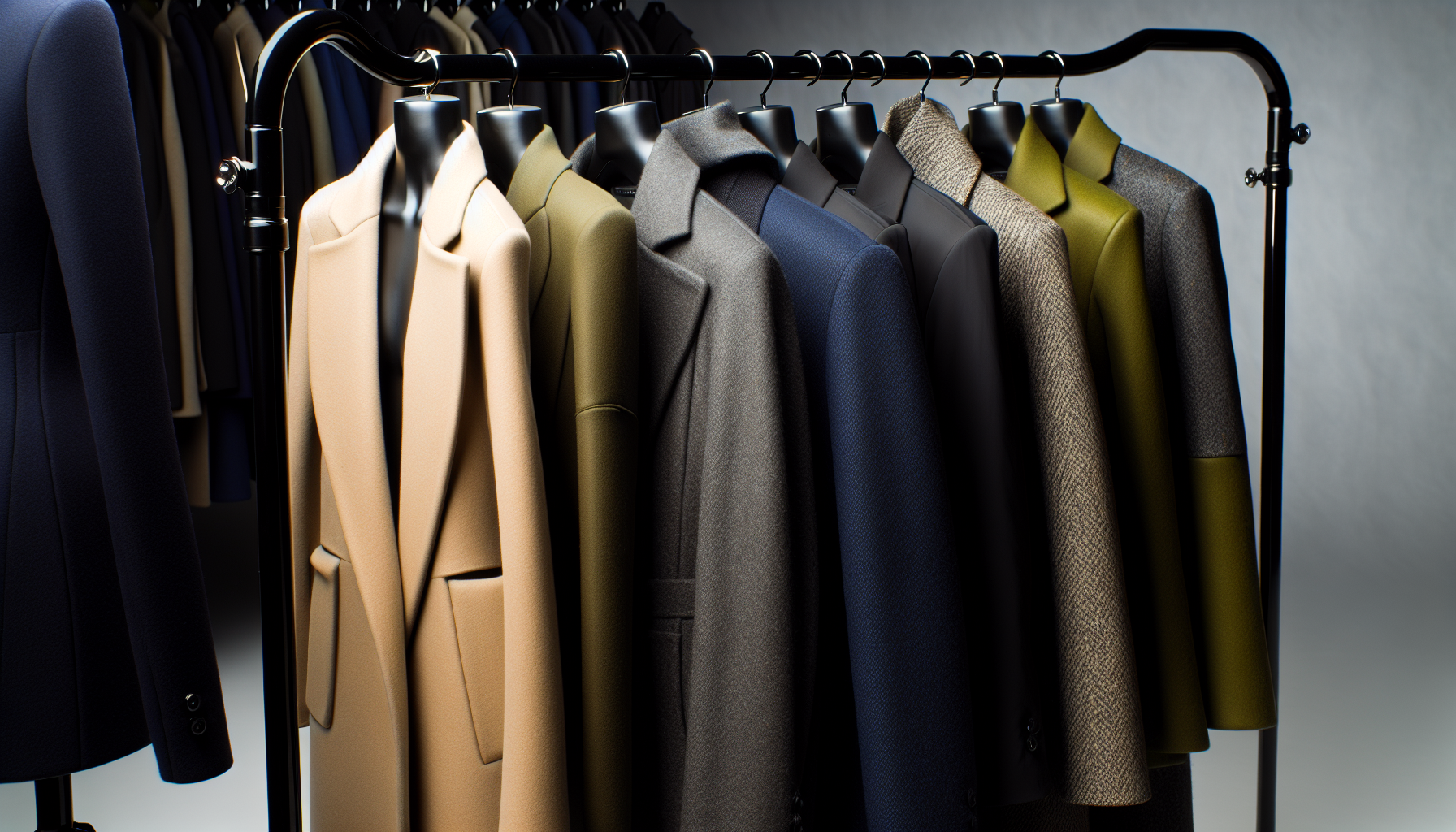 Various stylish coats hanging on a rack