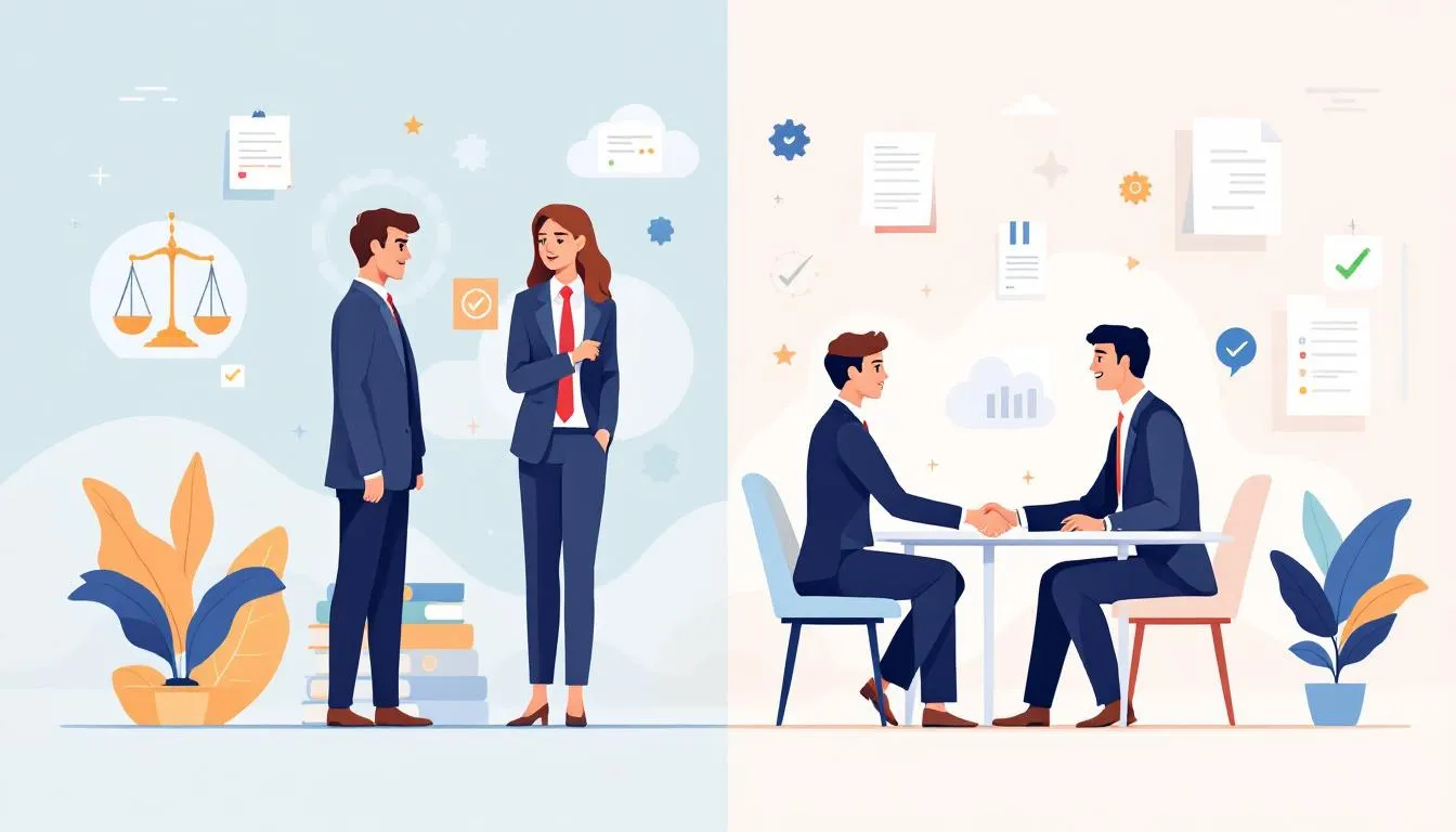 A visual representation of the benefits of mediation over litigation, highlighting a peaceful resolution.