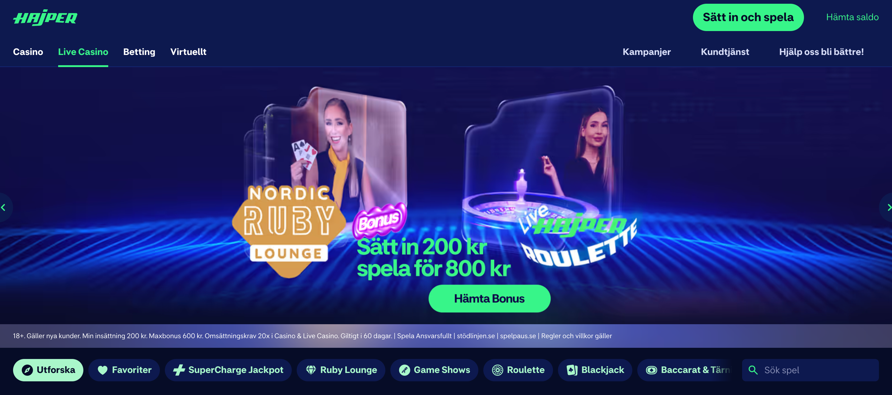 Hajper live casino