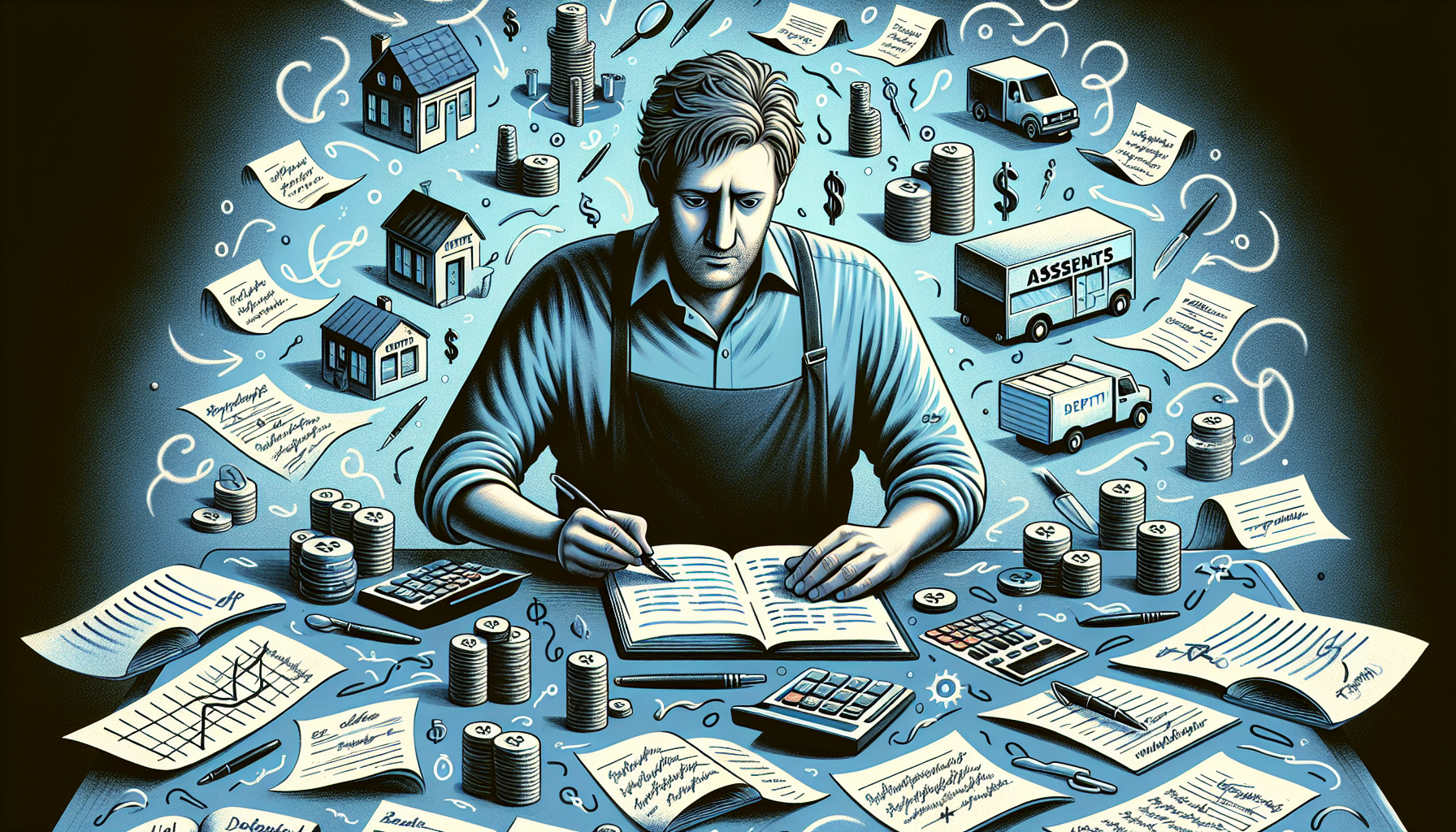 Illustration of a business owner managing assets