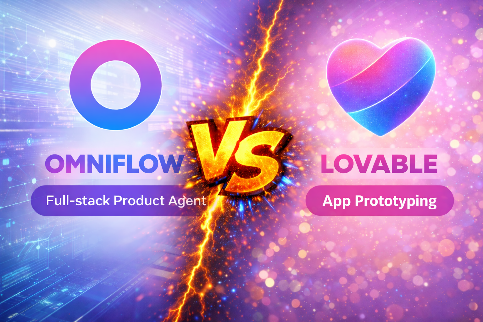 Image showing lovable vs omniflow - idea validation tool versus full-scale workflow and product agent