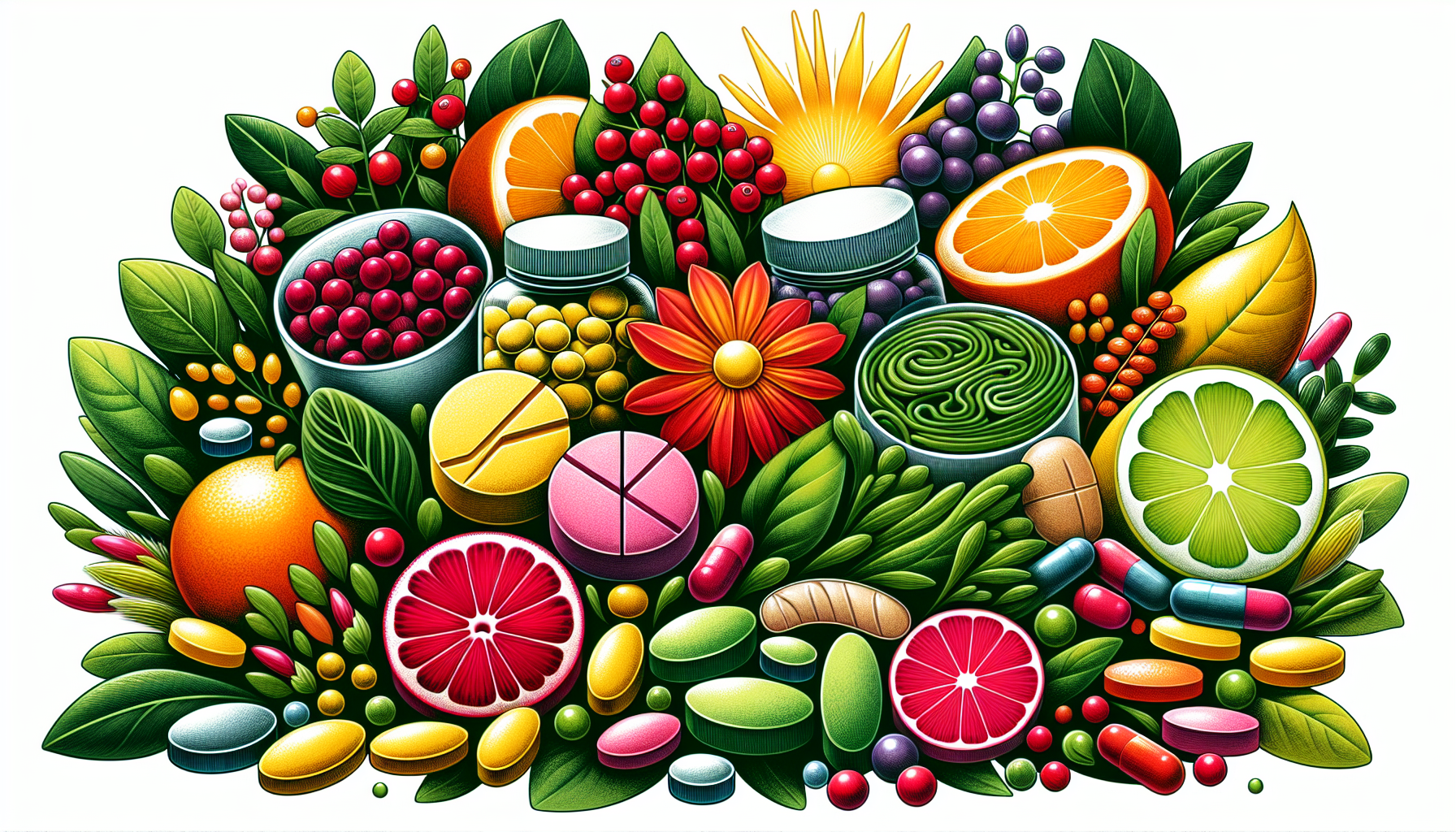 Eine Illustration von natürlichen Nahrungsergänzungsmitteln für Frauen