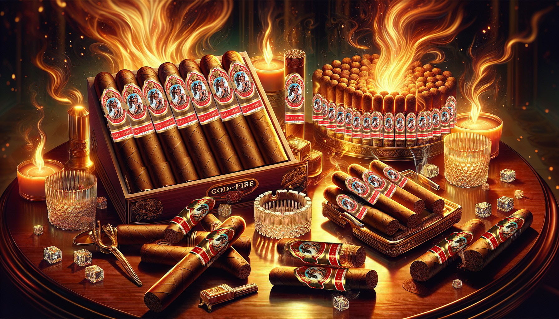 An artistic representation of God of Fire cigars, showcasing their rich and complex nature.