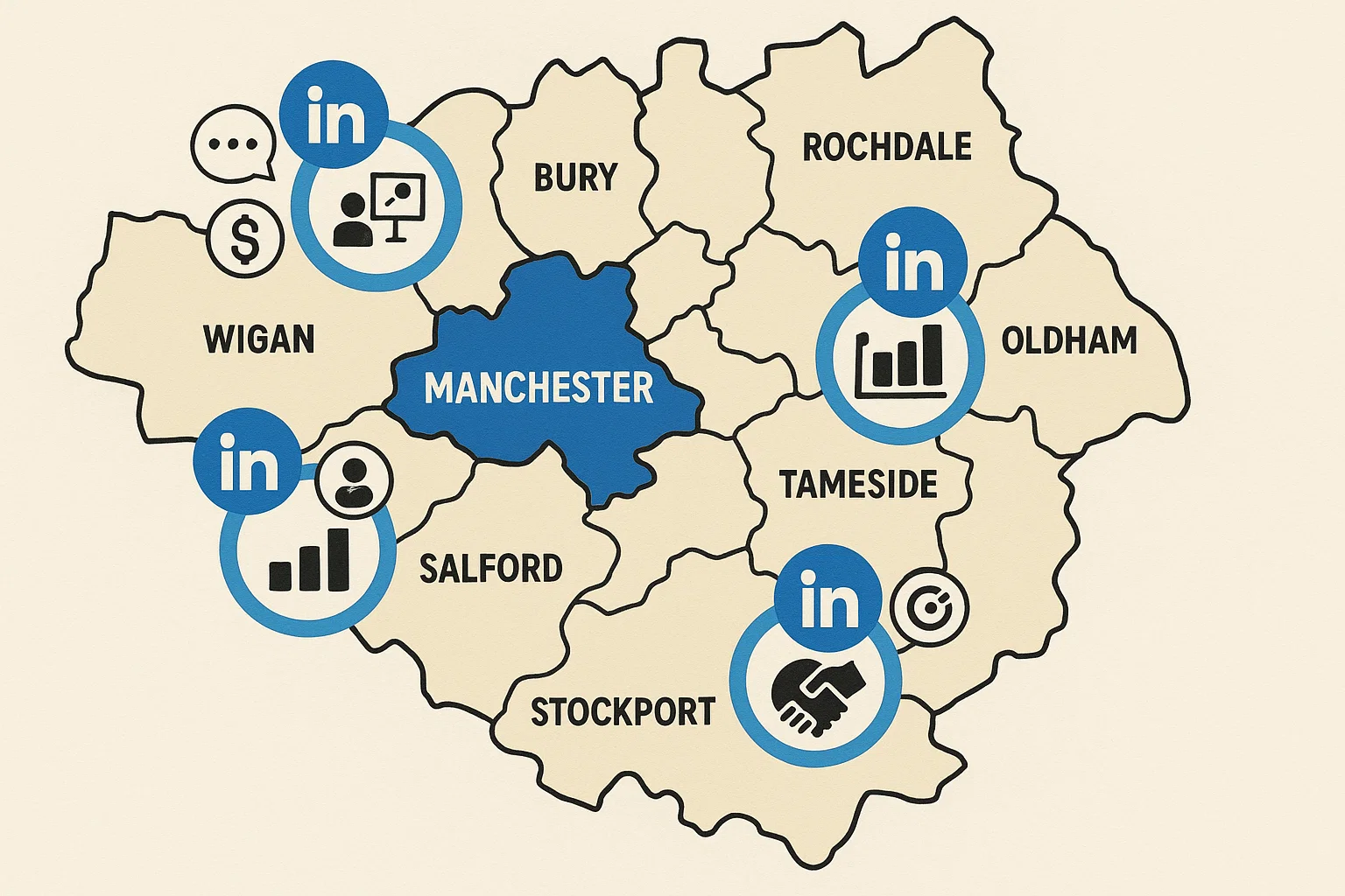 Local business boosting visibility in Greater Manchester using LinkedIn.