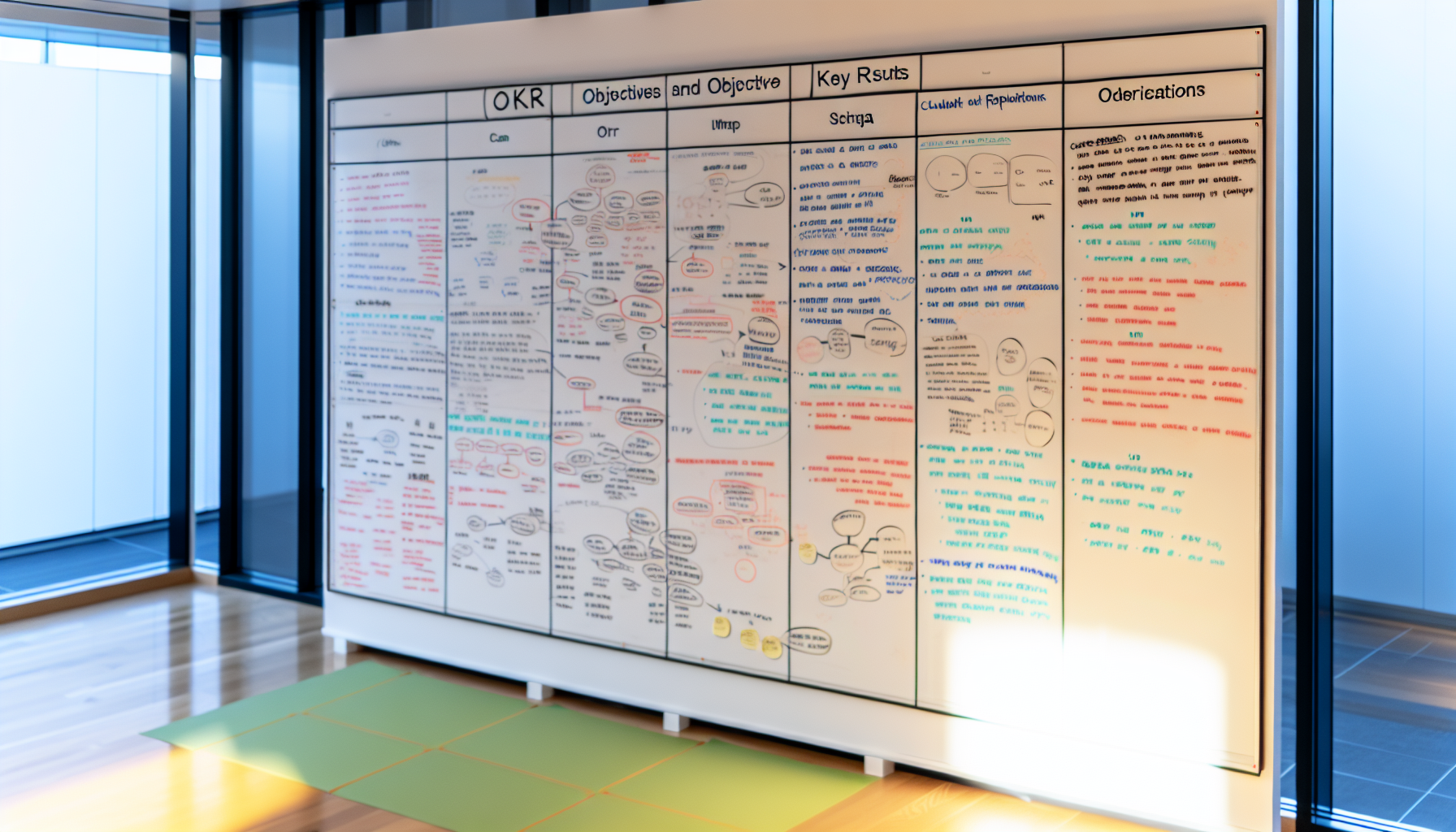 Photo of a whiteboard with examples and case studies of successful OKR implementations