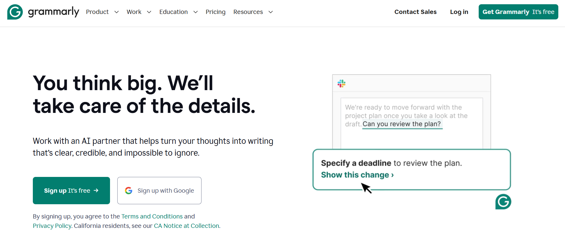 Grammarly homepage design sample