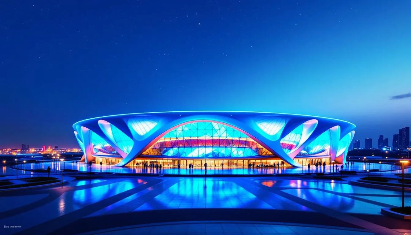 A imagem mostra a bela vista de Doha, capital do Catar, com seus impressionantes arranha-céus e a arquitetura moderna. Ao fundo, destaca-se o Museu de Arte Islâmica, uma das principais atrações turísticas da cidade, refletindo a rica cultura e história do Oriente Médio.