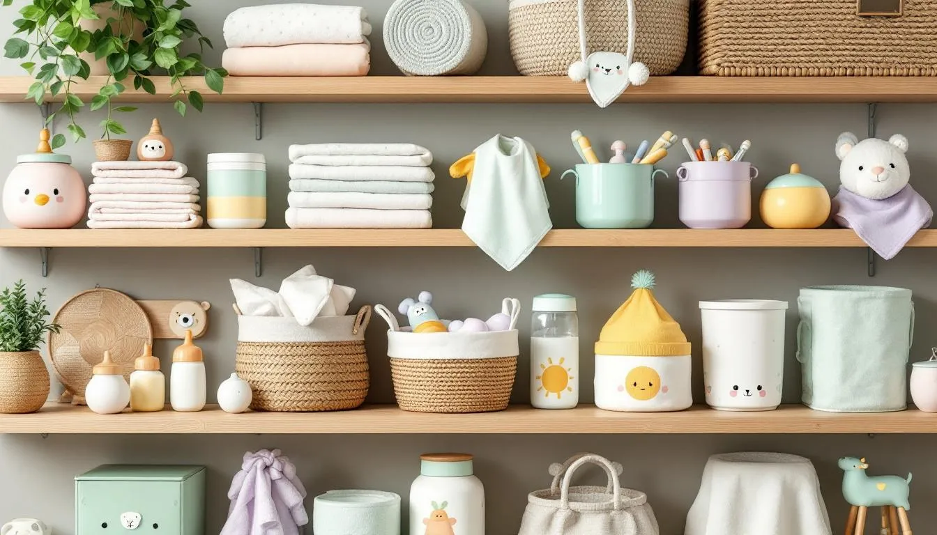 Functional nursery must-haves such as burp cloths and cute storage solutions.