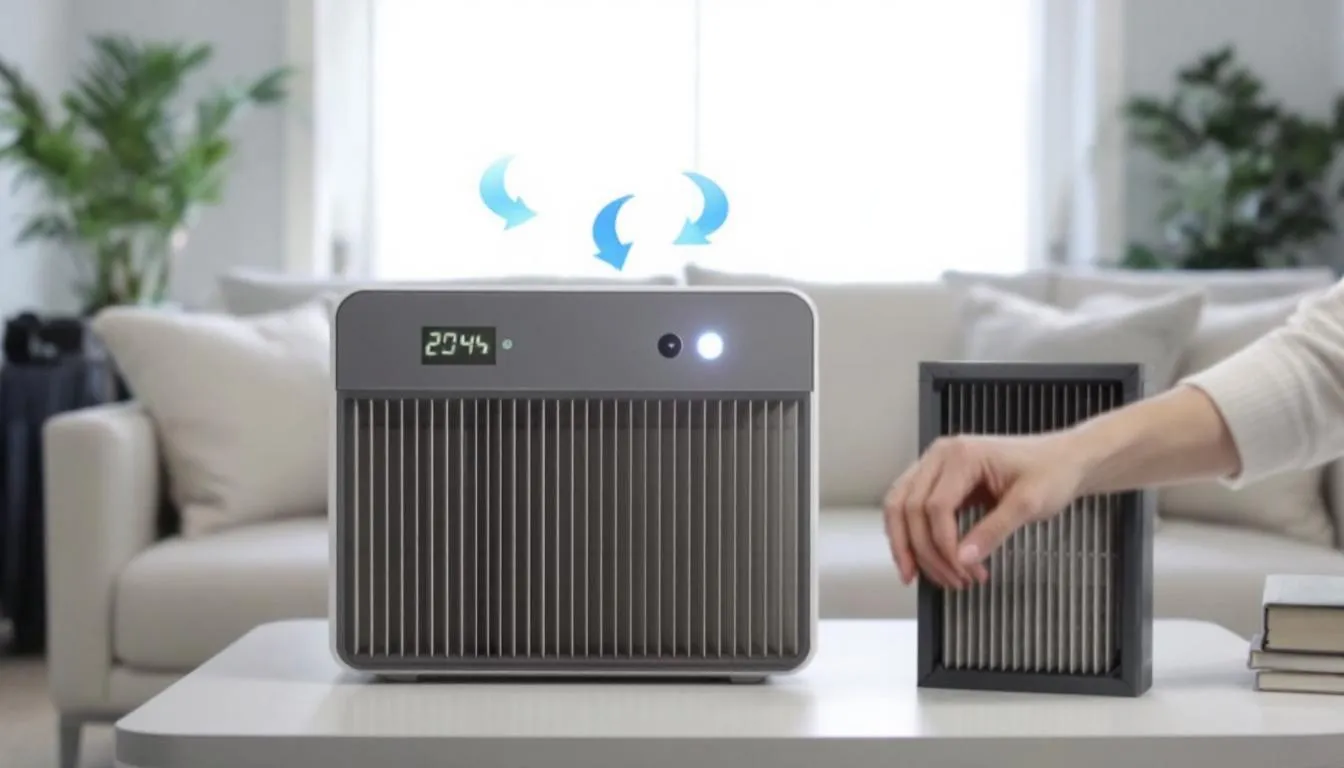 Top Tips On How To Clean Smoke Damage On Walls And Ceiling 2 An Air Purifier In A Room, Demonstrating The Process Of Addressing Smoke Odor.
