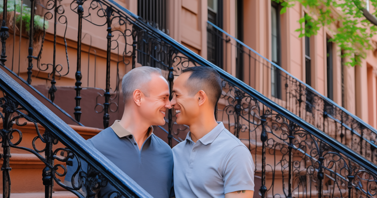 Image of gay couple in New York City facing midlife crisis and affairs.