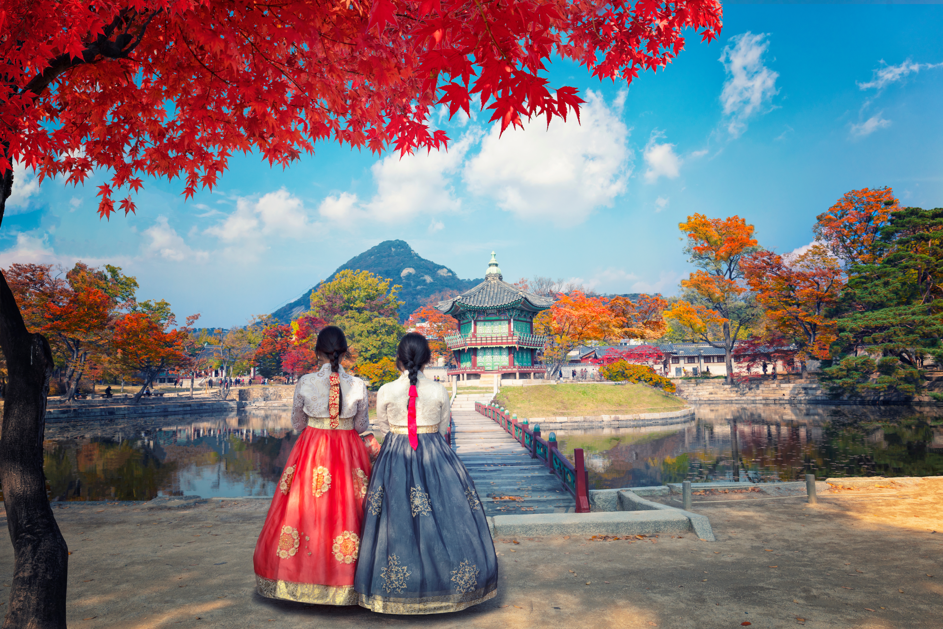 Gyeongbokgung palace, Hyangwonjeong Pavilion, in autumn Seoul,South Korea.