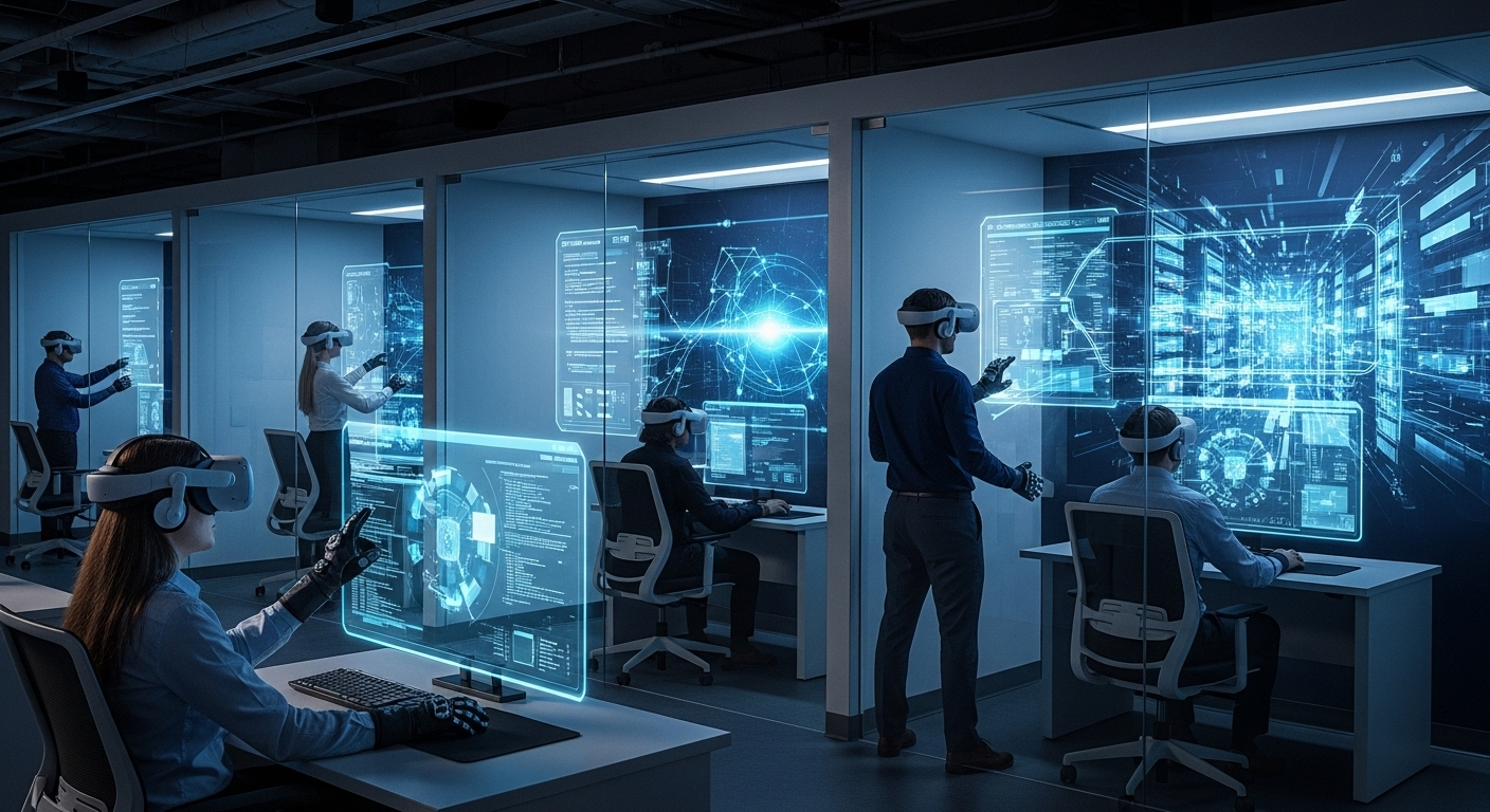 Next-generation cybersecurity training center with professionals practicing inside immersive virtual cyber range environments.