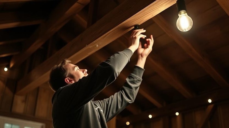 A person installing barnhouse lighting