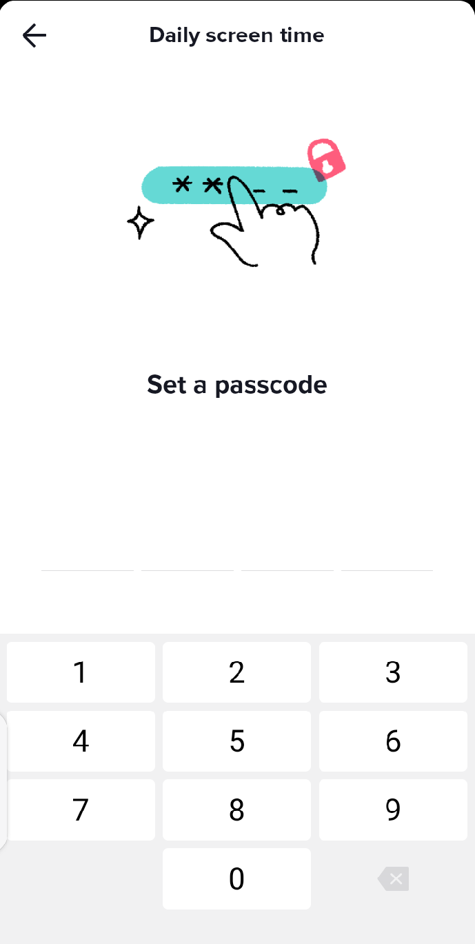 Typing a four-digit passcode to set TikTok time limit