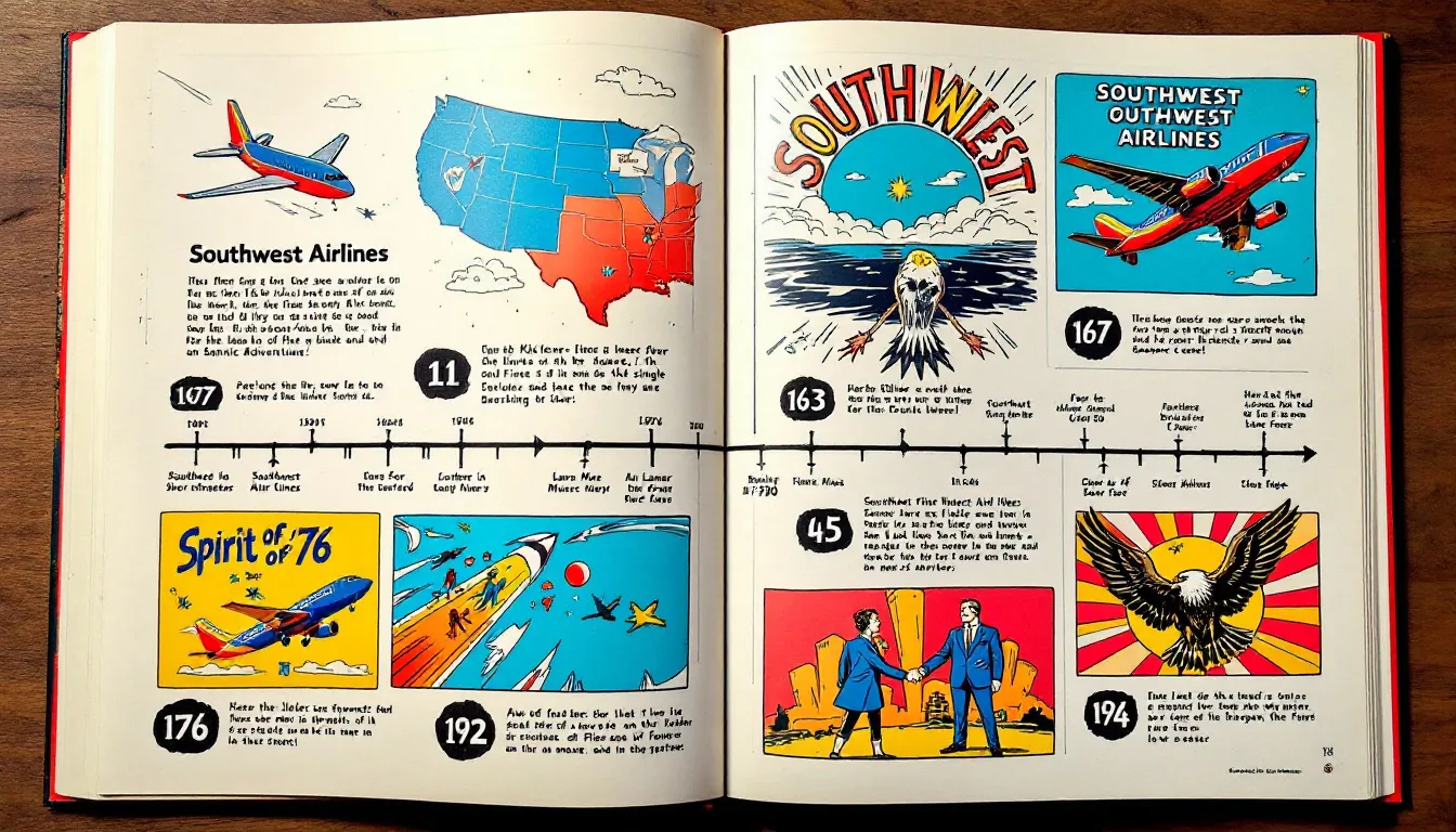 A historical timeline of Southwest Airlines showcasing its key milestones and achievements.
