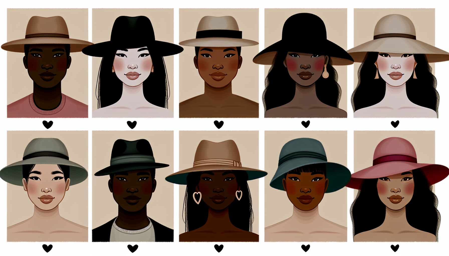 Different hat styles for various face shapes