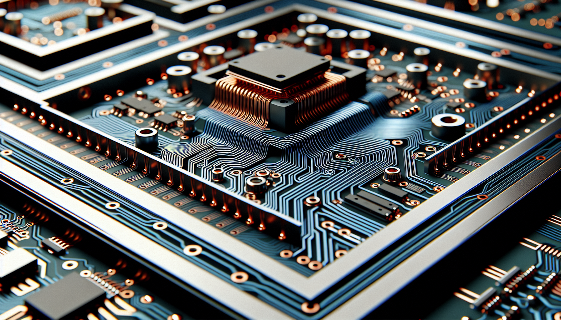 A close-up of a multi-layer medical PCB with inner copper layers and complex circuitry