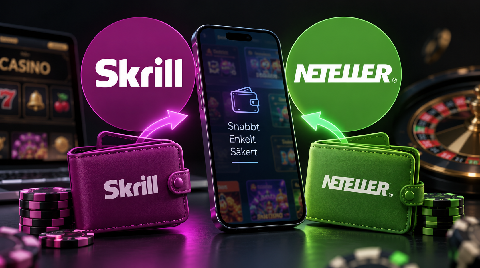 Skrill och Neteller som e-plånböcker för betalningar på online casino.