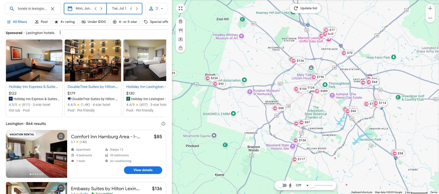 Map image of cool Hotels in Lexington KY