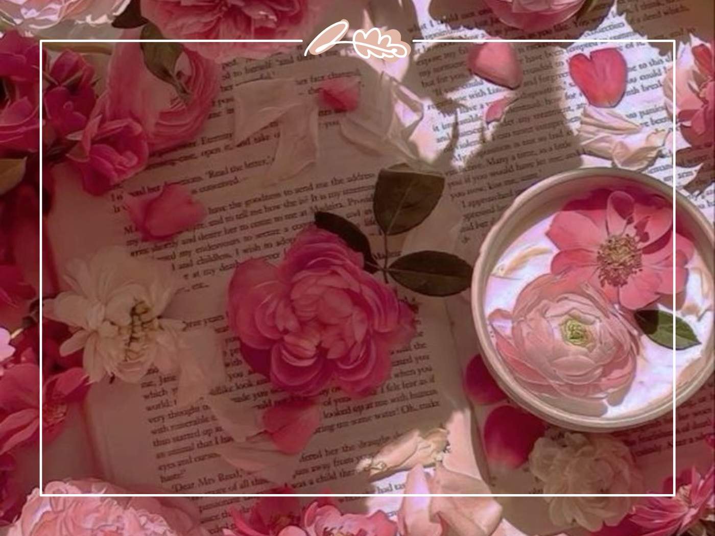 Pink Floral Display on Book - Cozy pink flowers on an open book page, great gift for curious Sagittarius friends who adore beauty and adventure.