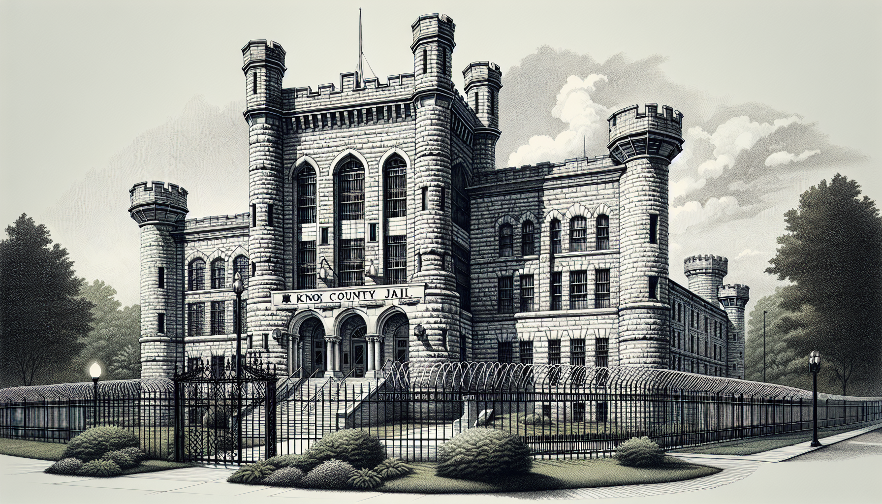 An illustration of Knox County Jail facilities showcasing its structure and environment.