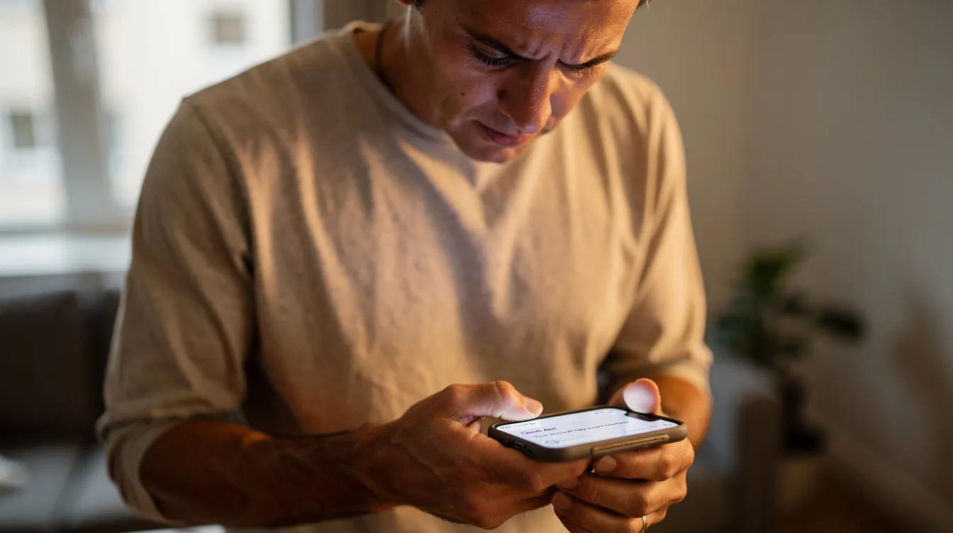 An individual is seen checking their phone for an SMS bank notification, likely related to their mudra loan or financial assistance from a bank or financial institution. This moment reflects their interest in tracking the status of their loan disbursement or repayment process.