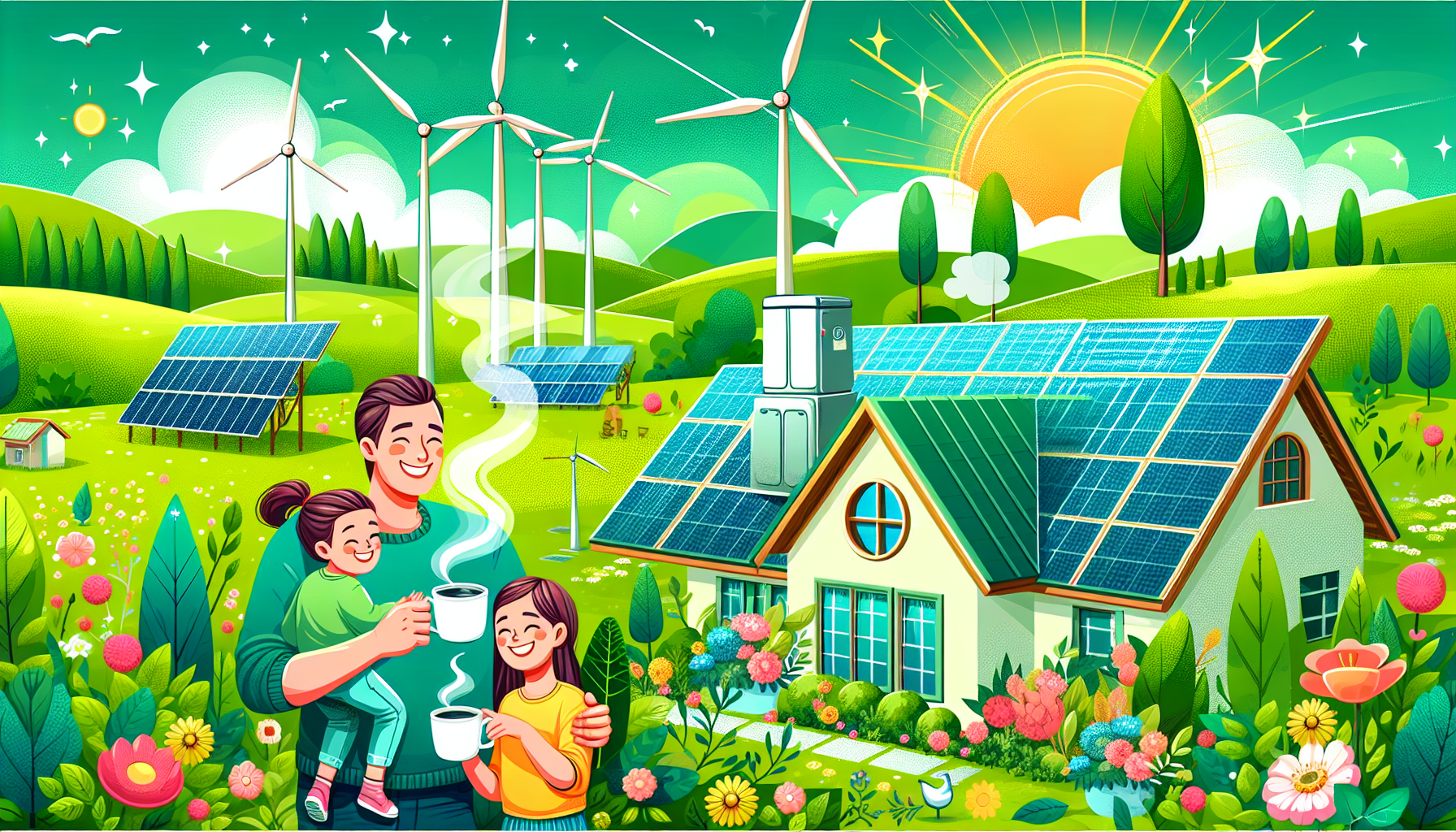 An illustration representing the environmental benefits of energy-efficient electric hot water systems.