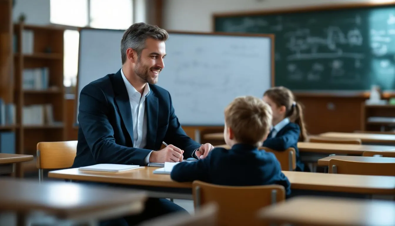 In the image, a child is engaged in learning with a professor through an online platform, utilizing tools like Zoom for effective online Unterricht. The scene captures the interaction between the student and the nachhilfelehrer, highlighting the supportive environment for gaining knowledge and improving academic performance.