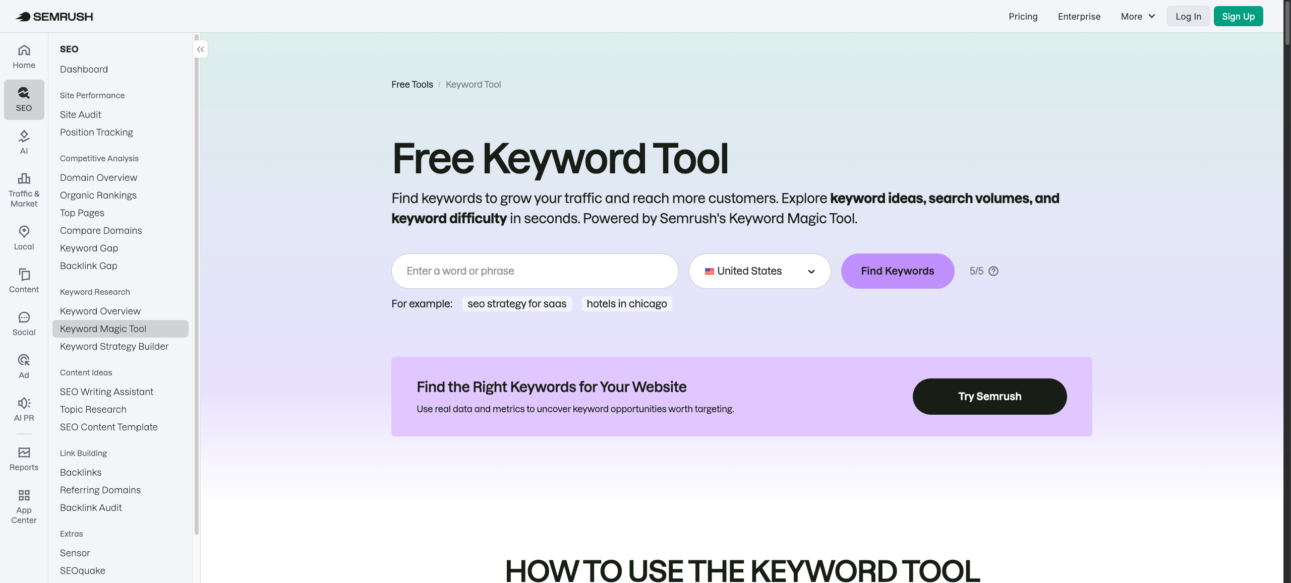 Semrush Keyword Magic Tool + AI Visibility Toolkit