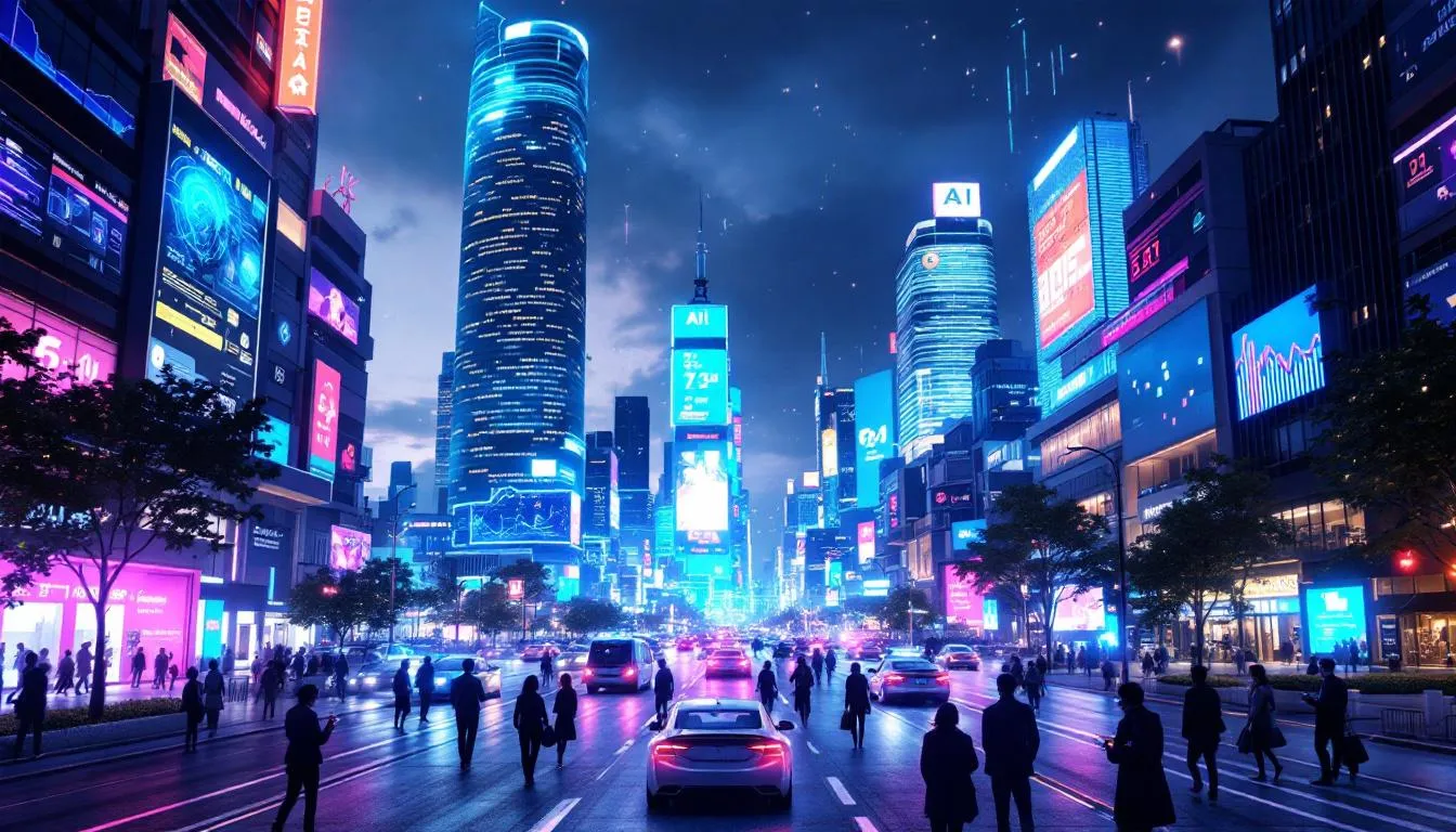 The image depicts a graph illustrating the impact of technological advancements and artificial intelligence on the labor market, highlighting the rise of job polarization and the decline in wages for medium-skill workers. This visual representation emphasizes the growing income and wealth inequality, showcasing how these changes affect household income and economic outcomes in advanced economies.