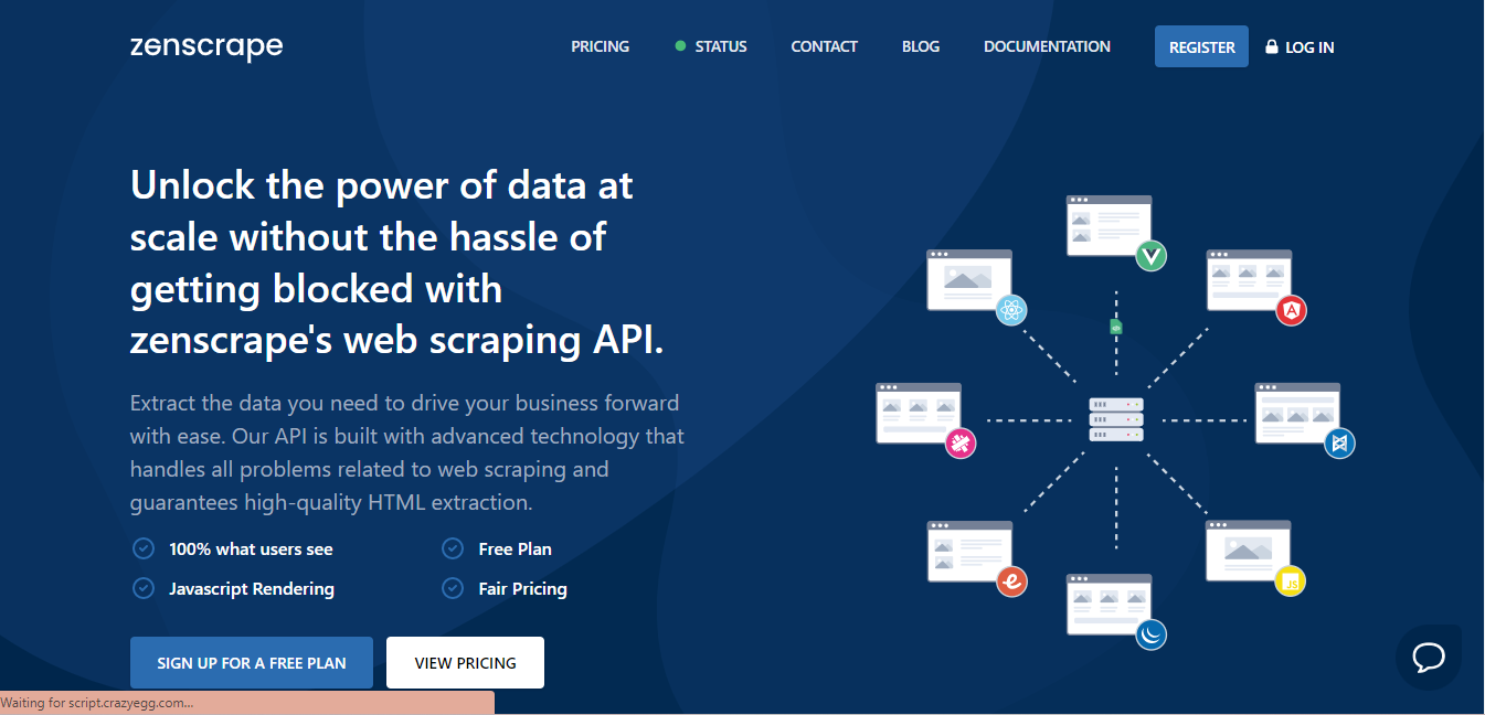 Zenscrape home page - Zenscrape web scarping API is one of the best solutions for Python web scraping