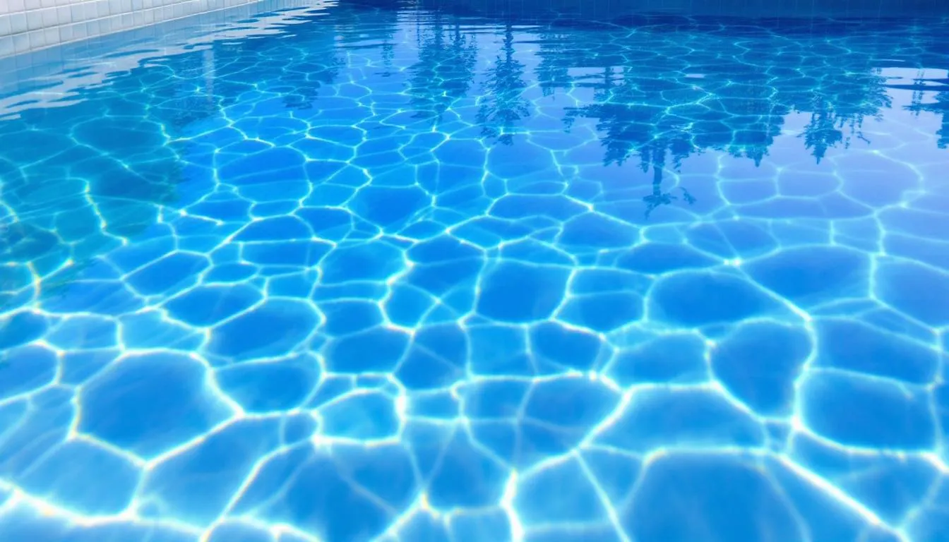 A swimming pool with crystal clear water reflects proper chemical balance, indicating that the swimming pool's total alkalinity is within the ideal range for maintaining healthy pool water. The scene suggests that pool owners have effectively managed alkalinity levels, avoiding issues like cloudy swimming pool water.